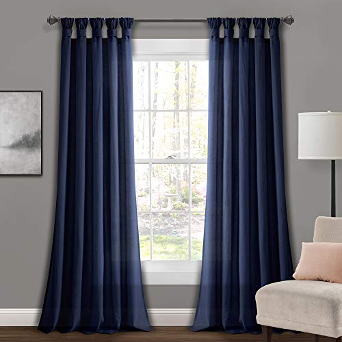 "Lush Decor Tab-Top Window Curtain Panel Pair (95"" x 45""), 35% Cotton,60% Polyester,5% Linen, Navy, 45"" W x 95"" L (Pack of 1)"