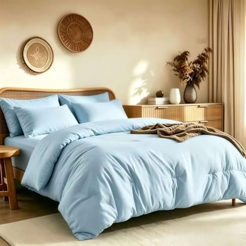 Quataly Oversized King Comforter Set Sky Blue,3PCS Soft Lightweight Breathable Bedding Comforter for All Season, Oversized King Size(120''??98'' Comforter & 2 Pillowcases)
