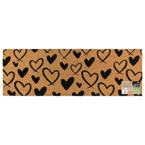 JVL Eco-Friendly Latex Backed Coir Entrance Doormat Runner, 40x120cm - Hearts