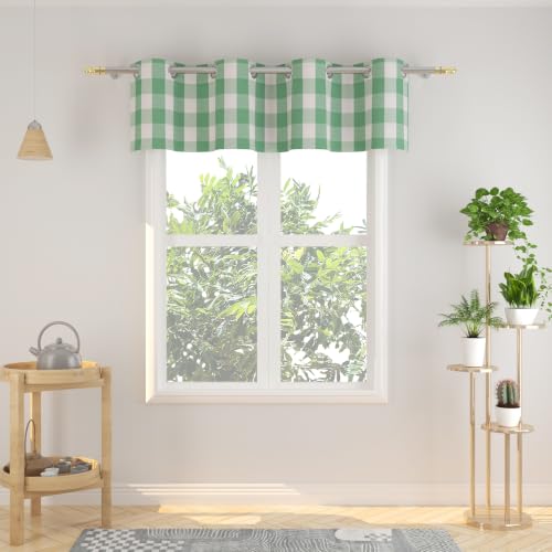Natus Weaver Valance 18 inch Buffalo Check Curtain Valance Gingham Plaid Living Room Window Curtain Panels Bedroom Checker Drapes Grommet Top Window Treatment 1 Panel Green and White