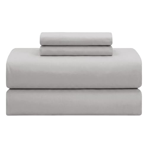 "FEATHER & STITCH NEW YORK Softest 100% Cotton Sheets, 4 PC Set, 300 Thread Count Percale Weave Bedding, 16"" Deep Pocket, Cooling Sheets, King Size Sheets, Breathable Bed Set (Grey)"