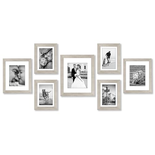 Americanflat 7 Piece Gallery Wall Frame Set in Driftwood - One 11x14, Two 8x10, Four 7x5 - Collage Photo Frames with Horizontal and Vertical Formats for Wall and Tabletop
