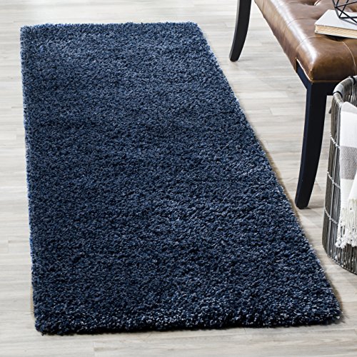 Safavieh Shaggy Indoor Woven Runner Area Rug, California Shag Collection, SG151, in Navy, 69 X 213 cm for Living Room, Bedroom or Any Indoor Space