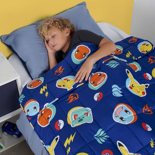 OHS Pokémon 2kg Weighted Blanket, Anti Anxiety Weighted Blanket Stress Relief Blanket for Adults Single Bed Pokémon Characters Duvet, Blue - (Disclaimer: Only suitable for age 3+ years)