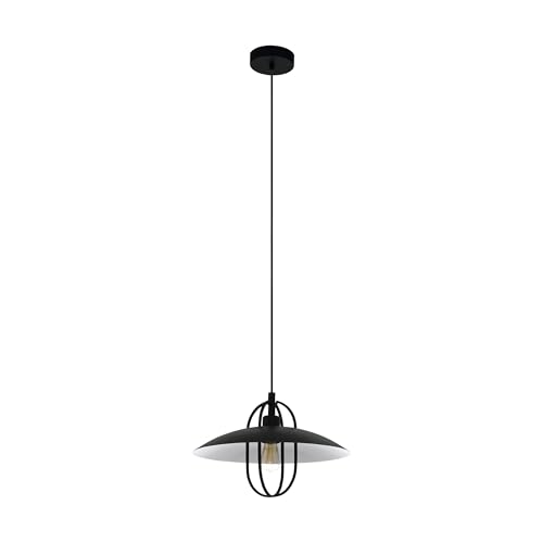 EGLO Cregan Pendant Light, 1 Bulb Vintage Industrial Retro Pendant Light Made of Steel, Dining Table Lamp, Living Room Lamp Hanging in Black, White, E27 Socket