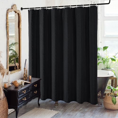 Gibelle Black Shower Curtain for Bathroom, 3D Embossed Geometric Textured Fabric Shower Curtain Set with Hooks, Modern Farmhouse Elegant Design, Hotel Quality, 72x72