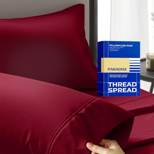 THREAD SPREAD 1000 Thread Count 100% Egyptian Cotton Pillow Cases, Set of 2, Long-Staple Combed Pure Natural 100% Cotton Pillows for Sleeping (Burgundy, 2 PC Queen Pillowcase)
