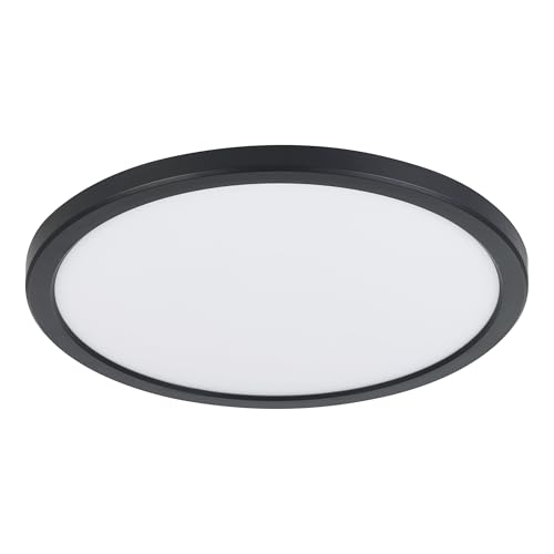 Eglo LED Ceiling Light Fixture Campaspero 2, Extra-Flat Round Bathroom lamp, Black Plastic, Neutral White, IP44, Ø 29.5 cm