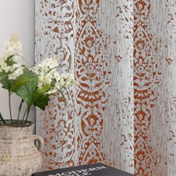 Mrs.Naturall Rust Orange Retro Curtains for Living Room 2 Panels Wavy Pattern Print Western Curtains for Bedroom,90 Inches Long,Terra Red