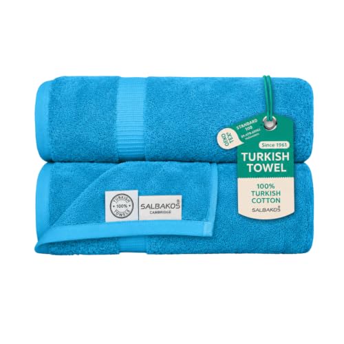 "SALBAKOS Turkish Luxury Hotel and Spa Turkish Cotton, Organic, Eco-Friendly Bath Sheet (Set of 2) Bath Sheets 35""x70""- Qty 2 Aqua"