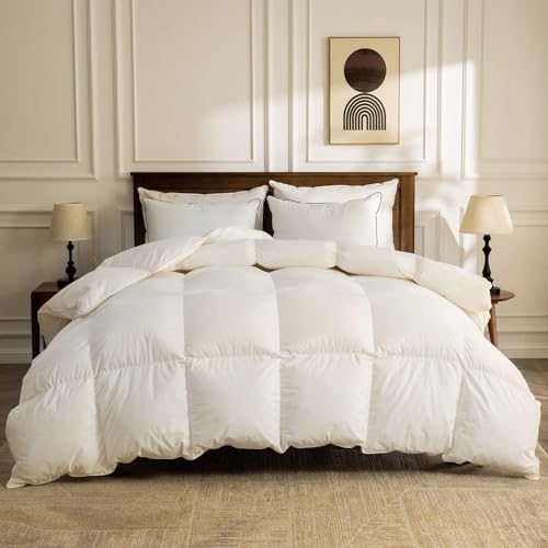 BPC Organic Goose Down & Feather Comforter - King Size - 100% Cotton Cover - Luxury Fluffy Hotel Down Comforter - Fluffy Feather & Down Filled for All Season - White