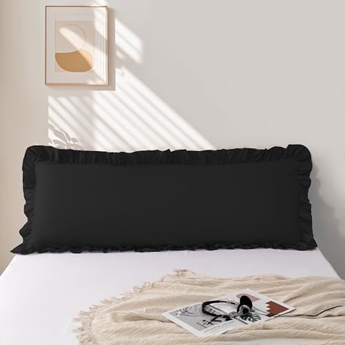 Sewdudely Ruffle Body Pillow Pillowcase, Black, 20''x54'' 1 Piece - Microfiber,Envelope Closure, Ruffle Design, Cute Soft Breathable, Non Shrinking