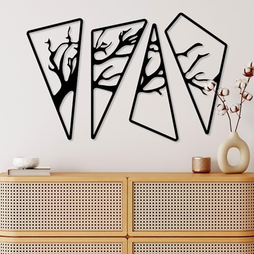 Stylish Decorative Metal Wall Accessory (4 Pieces), Black, 59 x 91 cm - Durable 1.5 mm Metal Body - Perfect for Modern Home Decor & Office Spaces