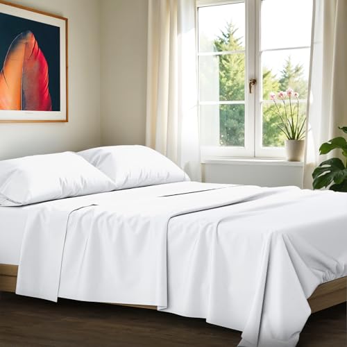 "Ashton Sheets 100% Egyptian Cotton Sheets California King Size Bed Set - 4 PC 1200 Luxury High Thread Count White Egyptian Cotton Cal King Sheet Set, Silky Soft, Cooling, Sateen, 17"" Deep Pocket"