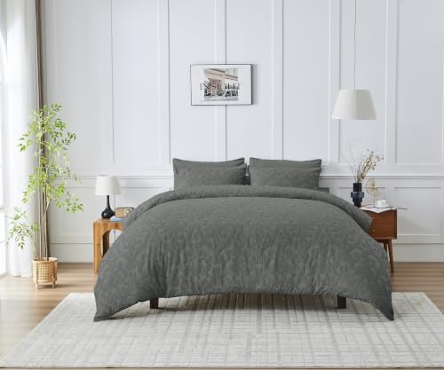 GC GAVENO CAVAILIA Damask Duvet Cover Sets Double - 3Piece Microfiber Bedding Double Set With Pillow Cases Button Closure - Reversible Lightweight & Hypoallergenic Quilt Cover Set - Charcoal