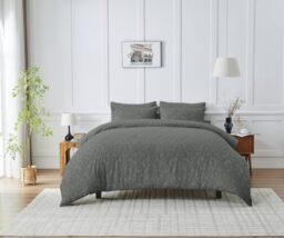 GC GAVENO CAVAILIA Damask Duvet Cover Sets Double - 3Piece Microfiber Bedding Double Set With Pillow Cases Button Closure - Reversible Lightweight & Hypoallergenic Quilt Cover Set - Charcoal