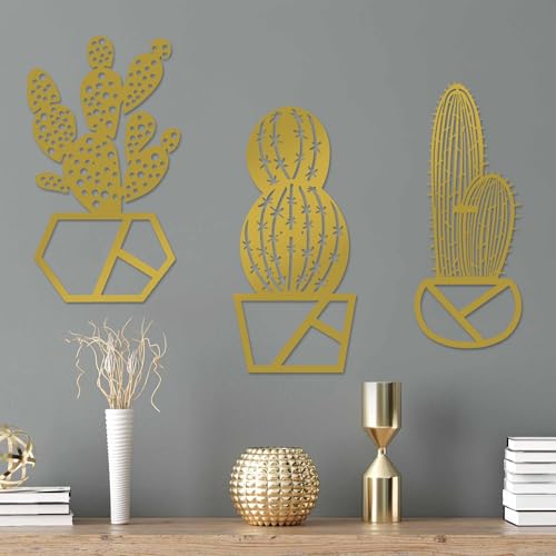Elegant Gold Decorative Metal Wall Accessory (3 Pieces), 25 x 45 cm, 100% Metal, 1.5 mm Thick, Easy Wall Hanging, Perfect for Modern Decor