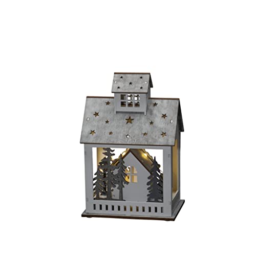 Konstsmide Christmas Lights/LED Wooden Silhouette Village Scene/6H Timer, 10 Diodes, Battery Operated or USB, Indoor, 2 x AA 1.5V (Excluded)