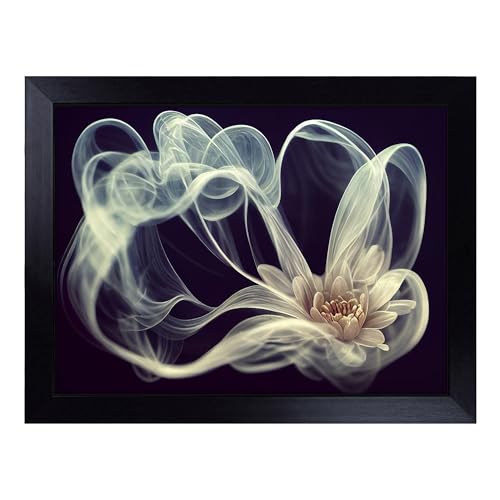 Lap Tray with Bean Bag Cushion, Wondrous Modern Flowers Abstract - Handmade in the UK, Raised Wooden Edge, Padded Cushion, Heat-Resistant Wipe-Clean Surface, for Meals, Laptops and Crafts