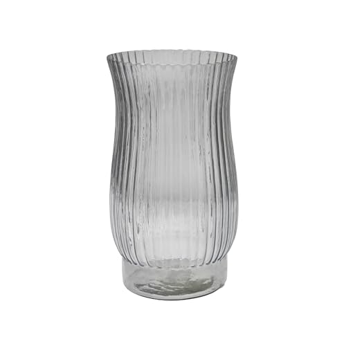Ivyline Airlie Ribbed Vase in Grey - Sustainable and Premium Quality - Waterproof and Trendy - Indoor Glass Vase - H27 x D14.5cm