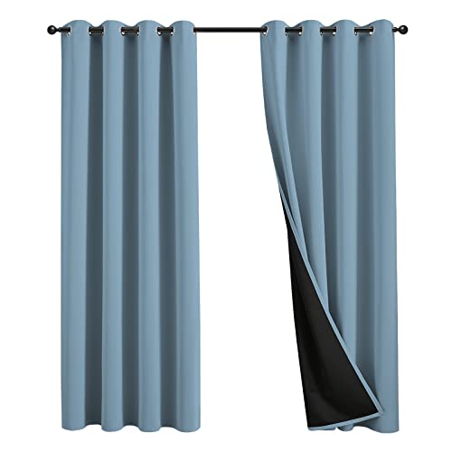 JSFLY 100% Blackout Curtains 106 inch Length for Bedroom, Thick Noise Reduction Thermal Insulated Grommet Window Drapes Room Darkening Curtains for Living Room, 2 Panels (62x106 inches,Sky Blue)