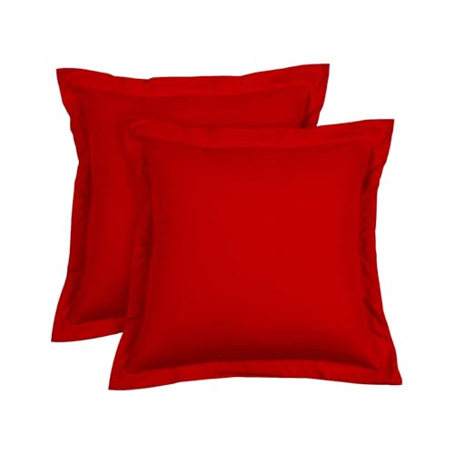 Euro Sham Covers 28x28 Set of 2 Red 600 Thread Count 100% Egyptian Cotton Pack of 2 Euro 28x28 Pillow Covers Cushion Cover Cases Soft Skin Friendly European Size Decorative Square Pillow Shams