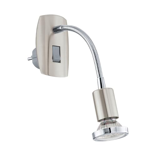 Eglo LED Night Light Plug in wall Mini 4 - spotlight with switch and flexible arm, reading lamp, silver and chrome-coloured steel, GU10