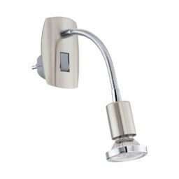 Eglo LED Night Light Plug in wall Mini 4, Spotlight with Switch and Flexible arm, Reading lamp, Silver and Chrome-Coloured Steel, GU10