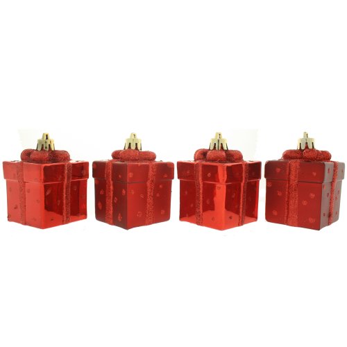 WeRChristmas 7 cm Christmas Tree Baubles Gift Box Decoration Shiny and Matt, Set of 4, Red