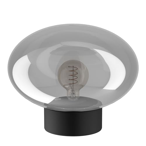 Eglo Table Lamp Madonnina, Bedside Light with Glass Globe, Decorative Fixture for Bedroom and Living Room, Metal in Black Grey Transparent, E27 Socket, 27 cm