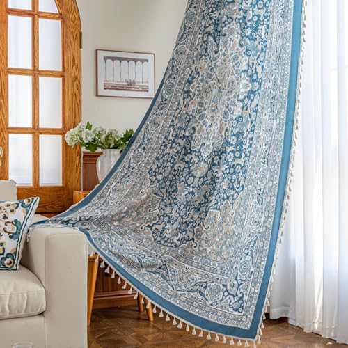 Erbnaryx Popular Handicrafts Printed Curtains for Living Room 72 Inches Long Indian Hippie Bohemian Curtains Rod Pocket Light Filtering 2 Panels, Blue