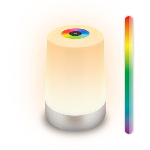 Briloner - Rechargeable LED Table Lamp, RGB IP44, Nightlight with Touch Control, Dimmable, Replaceable Battery, LED Bedside Table Light, Battery Camping Light, Outdoor, 9x13 cm, Chrome