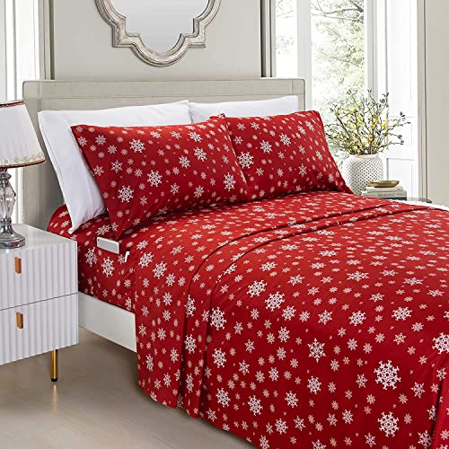 Elegant Comfort Luxury Soft Bed Sheets Holiday Pattern 1500 Premium Hotel Egyptian Quality Microfiber - Softness Wrinkle and Fade Resistant (6-Piece) Bedding Set, Cal King, Snowflake-Burgundy