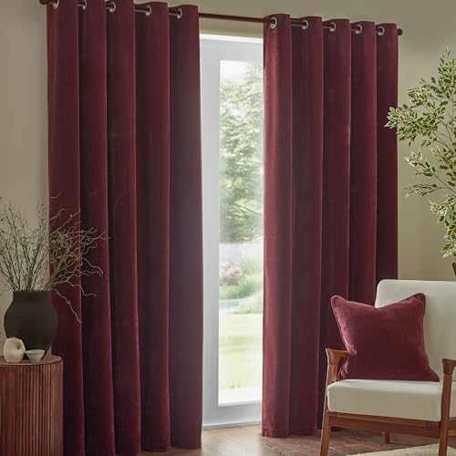 Yard Heavy Chenille Eyelet Curtain Pair – Lined Room Darkening Soft Velvet Curtains (Beetroot – Width 168 x Drop 183cm)