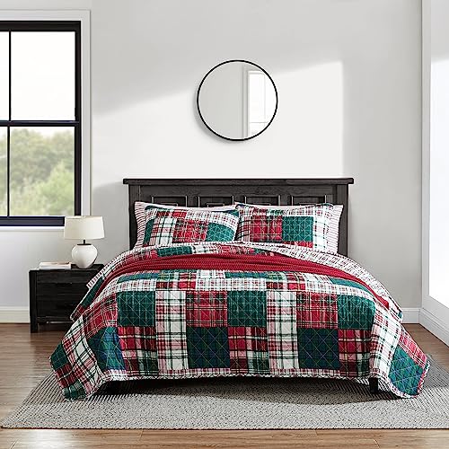 Nautica - King Quilt Set, Cotton Reversible Bedding with Matching Sham(s), Casual Home Decor for All Seasons (Emmet Patchwork Red, King)