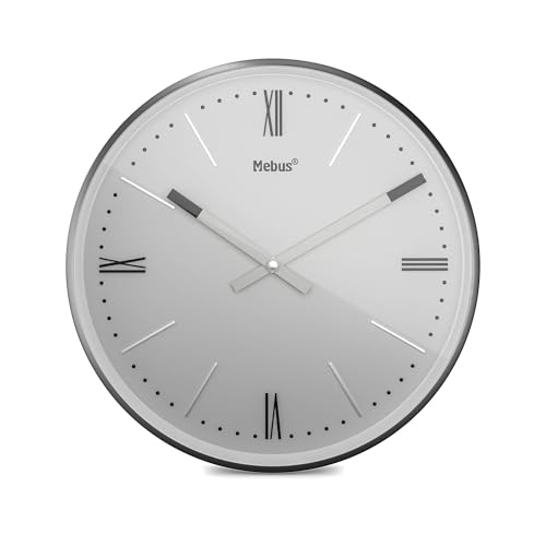 Mebus TinyTime Wall Clock with Roman Numerals, Wall Clock without Ticking Noise, Diameter 25 cm, Classic Dial in Grey, Case and Accents in Anthracite, 19780