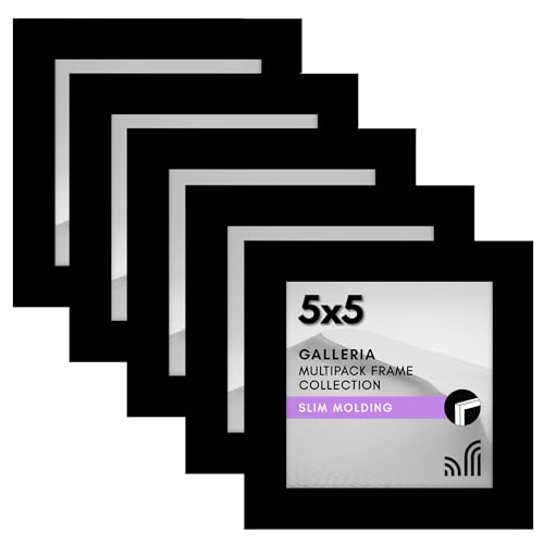 Americanflat 5x5 Picture Frame with Polished Plexiglass - Set of 5 - Galleria Collection - Gallery Wall Frame Set for Tabletop and Wall Display - Black