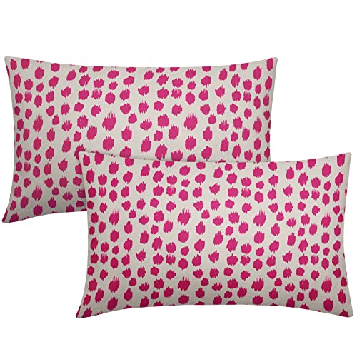 Hot Pink Cream Pillow Covers 12x20 Set of 2 Boho Design Polka Dot Throw Pillows Modern Brush Strokes Print Decorative Outdoor Pillowcase Lumbar Cushion Cover Linen Pillow Case for Home Sofa Couch Bed
