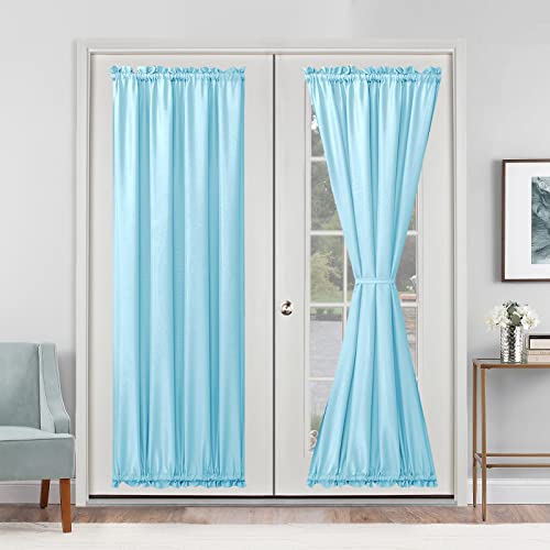 Hiasan French Door Curtains Privacy, Rod Pocket Semi Sheer Front Curtain for Door Window, 1 Panel (Sky Blue, W 24 inch x L 72 inch)
