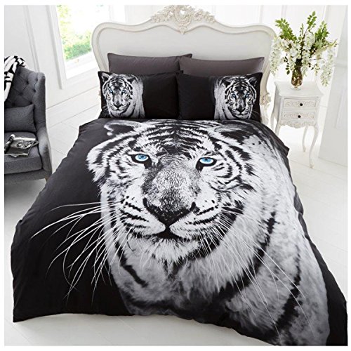 GC GAVENO CAVAILIA Tiger Face Duvet Cover King Size (230x220 cm) - 3D Animal Print Bedding & Linen Set with Pillowcases - Soft Microfiber Quilt Cover - Wildlife Safari Comforter Cover & Kingsize Bed