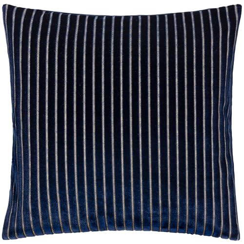 Paoletti Savoy Stripe Cushion Cover – Reversible Soft Textured Velvet Decorative Cushion for Sofas Beds and Armchairs (Navy - 50x50cm)