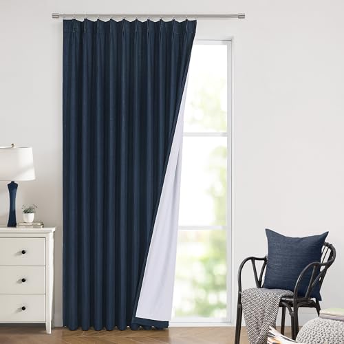 "Vision Home Navy Blue Pinch Pleated Full Blackout Curtains Linen Blended Room Darkening Window Panels 84 inch for Living Room Bedroom Thermal Insulated Pinch Pleat Drapes with Hooks 60"" Wx84 Lx1"