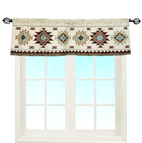 EZ.enjoy Southwest Tribal Navajo Aztec Fancy Abstract Geometric Ethnic Hipster Design Window D??cor Curtain Valance Decorative Rod Pocket 52 X 16 Inches