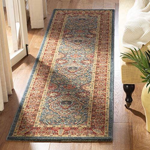 Safavieh Traditional Rug for Living Room, Dining Room, Bedroom - Mahal Collection, Short Pile, in Navy and Red, 62 x 640 cm