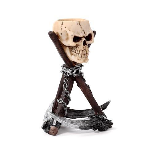Puckator Skull Head with Scythe Tripod Tea Light Candle Holder - Fantasy Living Room Accessories - Themed Home Decoration - Ornaments - Candle Holder - Table Centrepiece Decoration