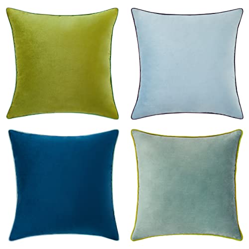 MONDAY MOOSE Decorative Throw Pillow Covers Cushion Cases, Set of 4 Soft Velvet Modern Double-Sided Designs, Mix and Match for Home Decor, Pillow Inserts Not Included (18x18 inch, Green/Blue)