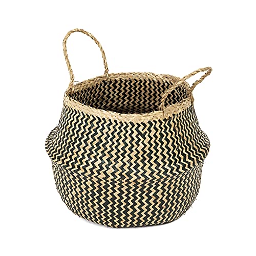 Compactor Belly Basket L 35x35x32 cm, Handwoven Black Seagrass
