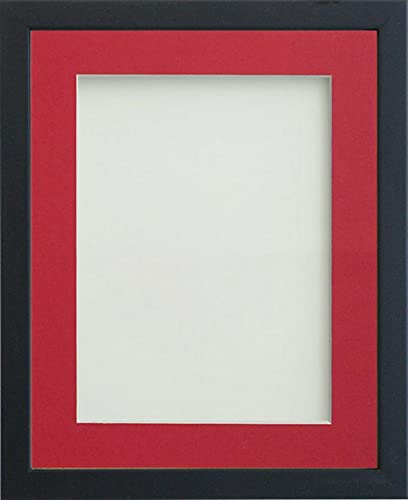 Frame Company Jellybean Range Black Wooden 16x12 inch Picture Photo Frame with Red Mount for Image 14x10 inch * Choice of Colours & Sizes* Fitted with Perspex