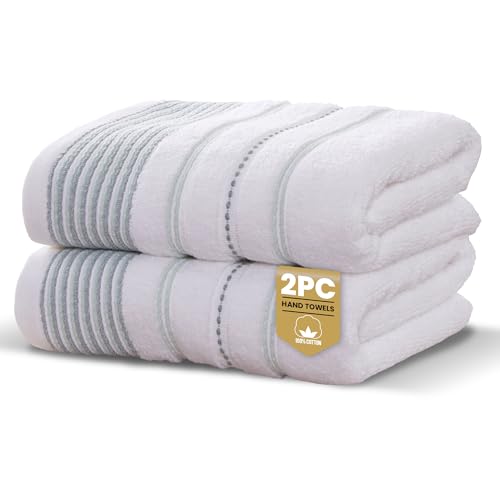 Rapport Home 2-Pack Dakota Stripe Hand Towels - 50x85cm 100% Cotton 500GSM - Absorbent & Soft Bathroom Towel Set - Oeko-Tex Certified - Green