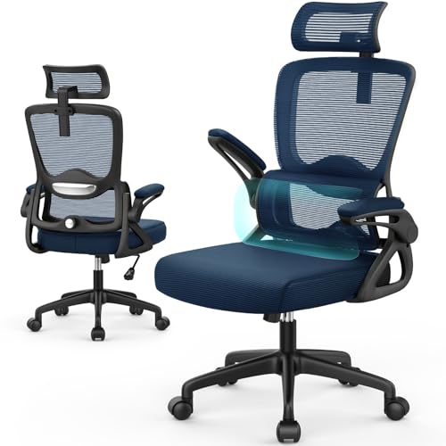 YONISEE Office Chair, Ergonomic Desk Chair -Dual Backrest Design with 2D Lumbar Support & Adjustable Headrest. Swivel Computer Chair with Flip-up Padded Armrest, Thickened Seat for Home/Work/Gaming